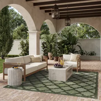 9' X 12' Dark Green And Light Green Trellis Indoor Outdoor Area Rug