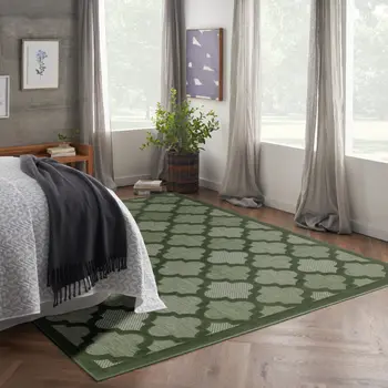 9' X 12' Dark Green And Light Green Trellis Indoor Outdoor Area Rug