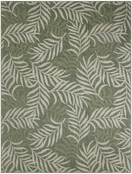 9' X 12' Ivory And Green Palm Leaf Indoor Outdoor Area Rug