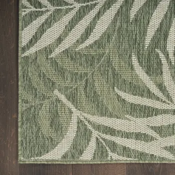 9' X 12' Ivory And Green Palm Leaf Indoor Outdoor Area Rug