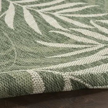 9' X 12' Ivory And Green Palm Leaf Indoor Outdoor Area Rug