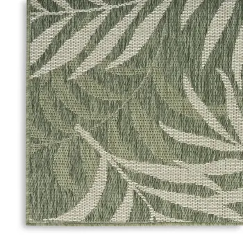 9' X 12' Ivory And Green Palm Leaf Indoor Outdoor Area Rug