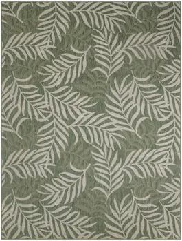 9' X 12' Ivory And Green Palm Leaf Indoor Outdoor Area Rug