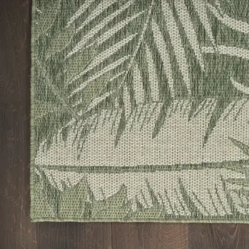 9' X 12' Ivory And Green Palm Leaf Indoor Outdoor Area Rug
