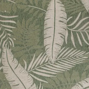 9' X 12' Ivory And Green Palm Leaf Indoor Outdoor Area Rug