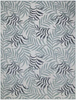 9' X 12' Ivory Sky Blue And Blue Palm Leaf Indoor Outdoor Area Rug