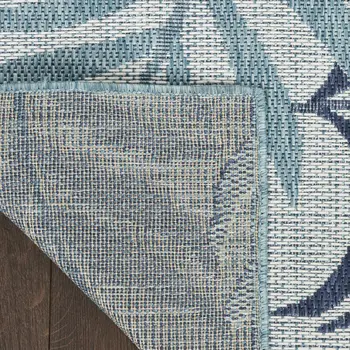 9' X 12' Ivory Sky Blue And Blue Palm Leaf Indoor Outdoor Area Rug