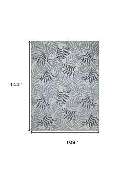 9' X 12' Ivory Sky Blue And Blue Palm Leaf Indoor Outdoor Area Rug