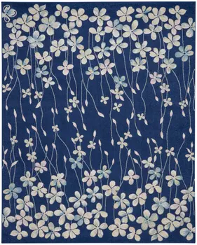 9' X 12' Navy Blue and Ivory Floral Area Rug