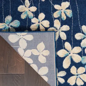 9' X 12' Navy Blue and Ivory Floral Area Rug