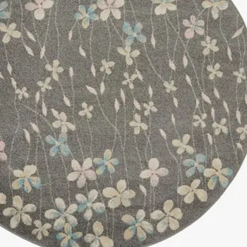 9' X 12' Navy Blue and Ivory Floral Area Rug
