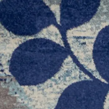 9' X 12' Navy Blue and Ivory Botanical Leaves Area Rug