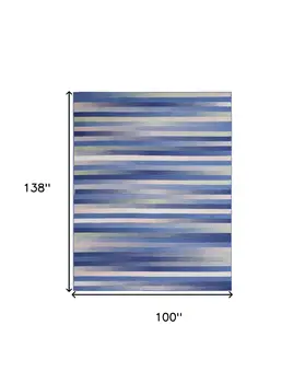 8' X 12' Ivory Tan and Blue Abstract Distressed Non Skid Area Rug