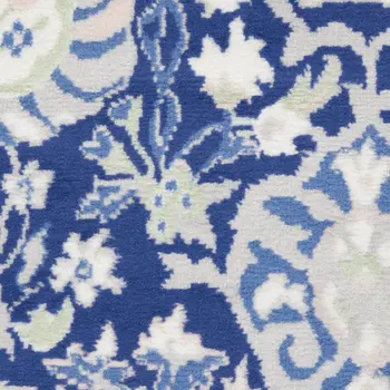8' X 12' Ivory Navy Blue and Beige Floral Medallion Distressed Non Skid Area Rug