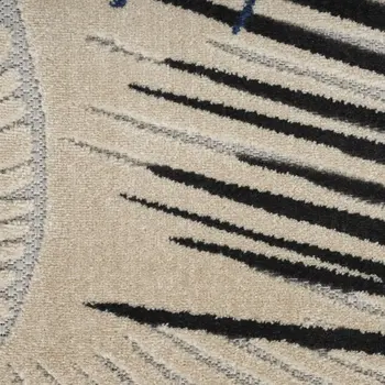 10' X 13' Navy Blue Black And Ivory Palm Leaf Indoor Outdoor Area Rug
