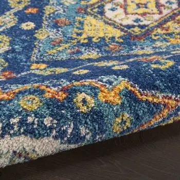 9' X 12' Blue and Yellow Geometric Power Loom Area Rug