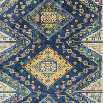 9' X 12' Blue and Yellow Geometric Power Loom Area Rug