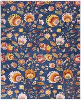 9' X 12' Navy Blue Floral Power Loom Area Rug