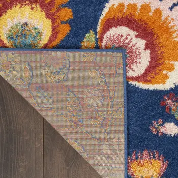 9' X 12' Navy Blue Floral Power Loom Area Rug