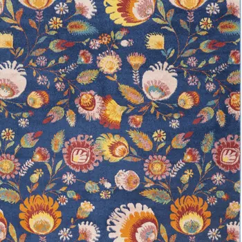 9' X 12' Navy Blue Floral Power Loom Area Rug
