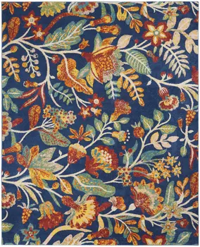 9' X 12' Navy Blue Floral Power Loom Area Rug