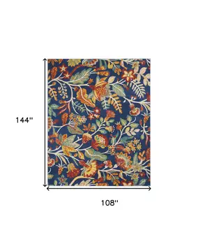 9' X 12' Navy Blue Floral Power Loom Area Rug