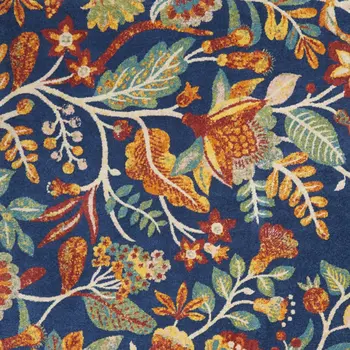 9' X 12' Navy Blue Floral Power Loom Area Rug