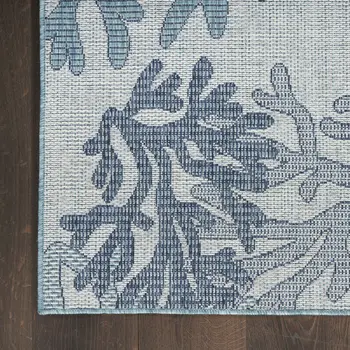 9' X 12' Blue And Ivory Nautical Indoor Outdoor Area Rug