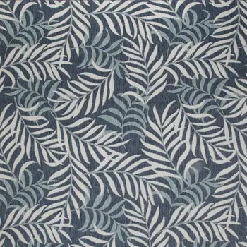 9' X 12' Navy Blue And Ivory Palm Leaf Indoor Outdoor Area Rug