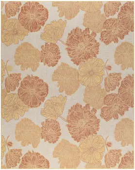 9' X 12' Coral And Ivory Floral Indoor Outdoor Area Rug