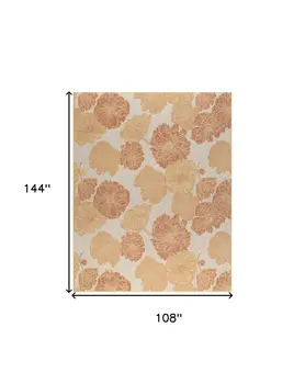 9' X 12' Coral And Ivory Floral Indoor Outdoor Area Rug