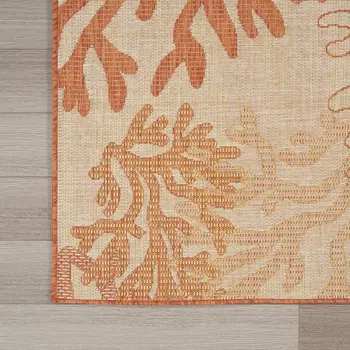9' X 12' Coral And Ivory Nautical Indoor Outdoor Area Rug