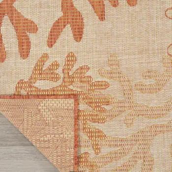 9' X 12' Coral And Ivory Nautical Indoor Outdoor Area Rug