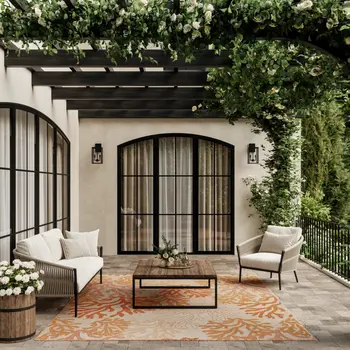 9' X 12' Coral And Ivory Nautical Indoor Outdoor Area Rug