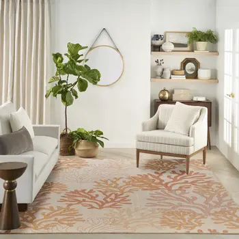 9' X 12' Coral And Ivory Nautical Indoor Outdoor Area Rug