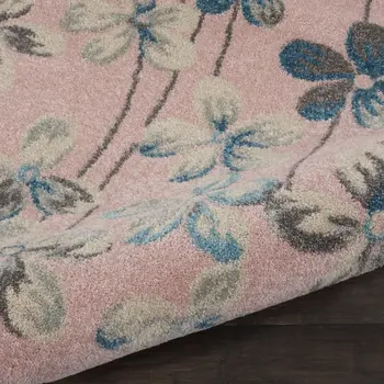 9' X 12' Pink Gray and Blue Floral Area Rug