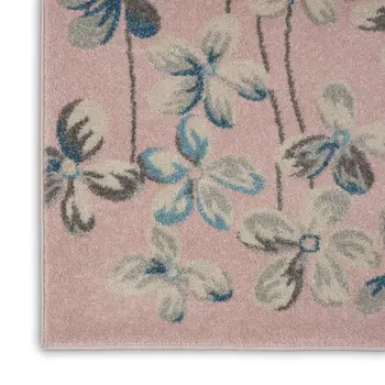 9' X 12' Pink Gray and Blue Floral Area Rug
