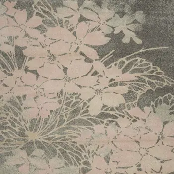 9' X 12' Gray And Pink Floral Area Rug