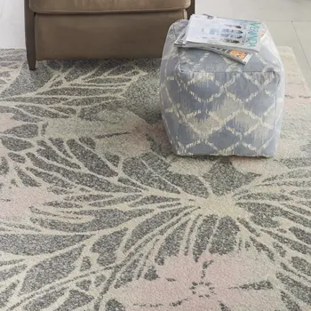 9' X 12' Gray And Pink Floral Area Rug
