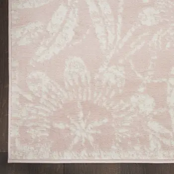 8' X 12' Pink and Ivory Floral Distressed Non Skid Area Rug