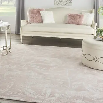 8' X 12' Pink and Ivory Floral Distressed Non Skid Area Rug