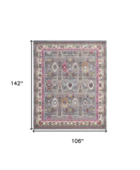 9' X 12' Ivory Pink And Gray Floral Distressed Non Skid Area Rug