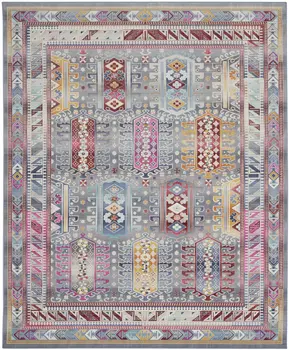 9' X 12' Ivory Gray And Red Floral Distressed Non Skid Area Rug