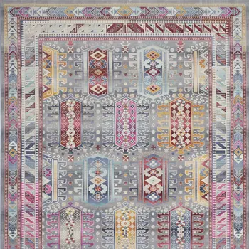 9' X 12' Ivory Gray And Red Floral Distressed Non Skid Area Rug