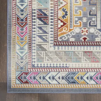 9' X 12' Ivory Gray And Red Floral Distressed Non Skid Area Rug