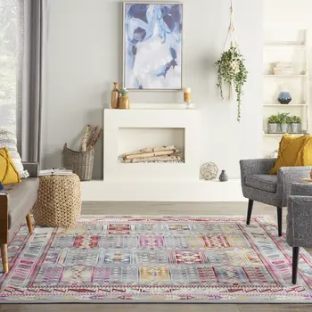 9' X 12' Ivory Gray And Red Floral Distressed Non Skid Area Rug