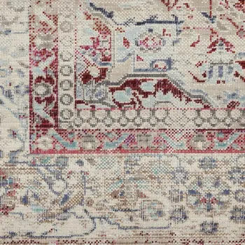 9' X 12' Ivory Red And Brown Floral Distressed Non Skid Area Rug