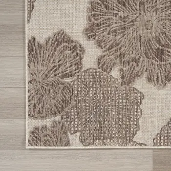 9' X 12' Natural And Ivory Floral Indoor Outdoor Area Rug