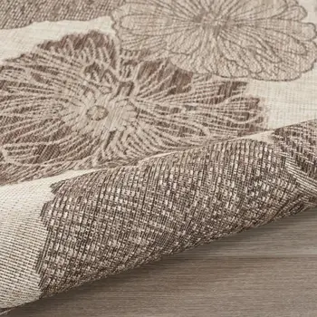 9' X 12' Natural And Ivory Floral Indoor Outdoor Area Rug