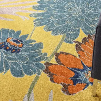 9' X 12' Yellow Floral Power Loom Area Rug